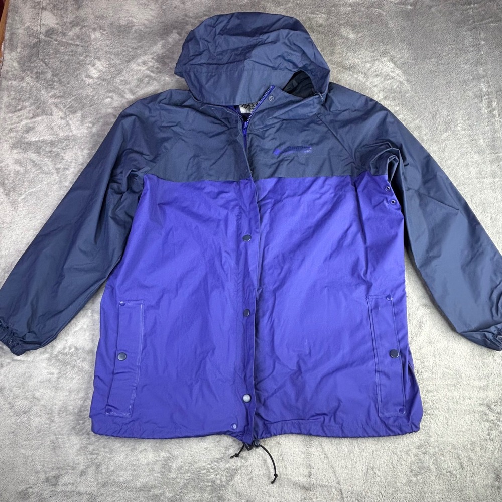 Columbia Rain Jacket Women Small Purple Navy Blue RL0160 Colorblock Hooded Coat